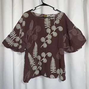 Wahine Toa Design Womens Large Tunic Top Hawaiian Lauwae Fern Cold Shoulder